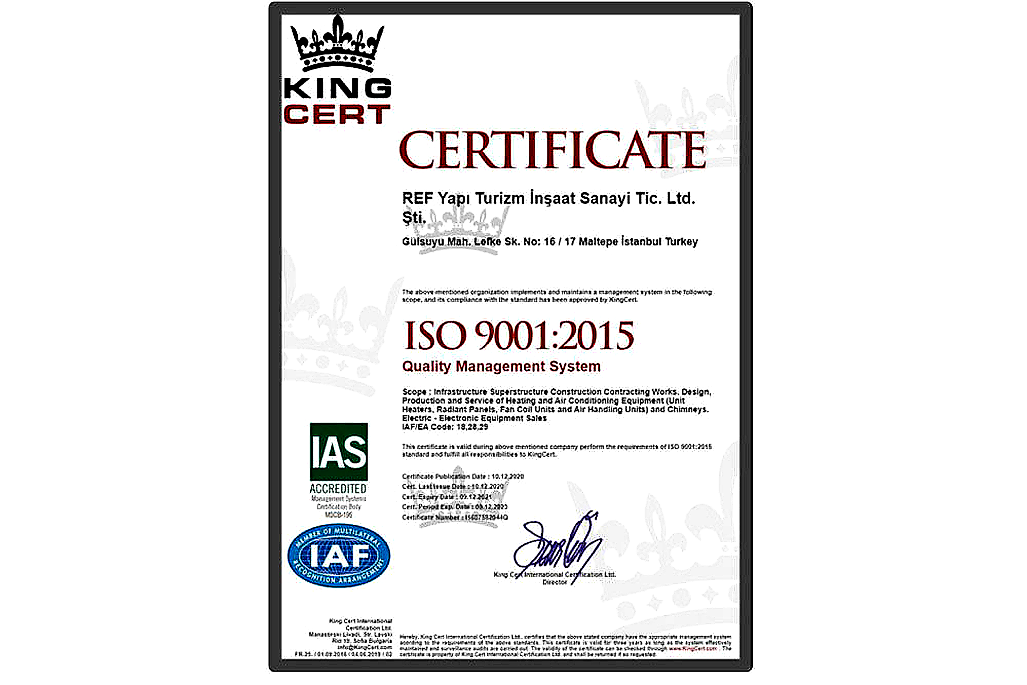 ISO 45001 FNV Elektronik certificate English