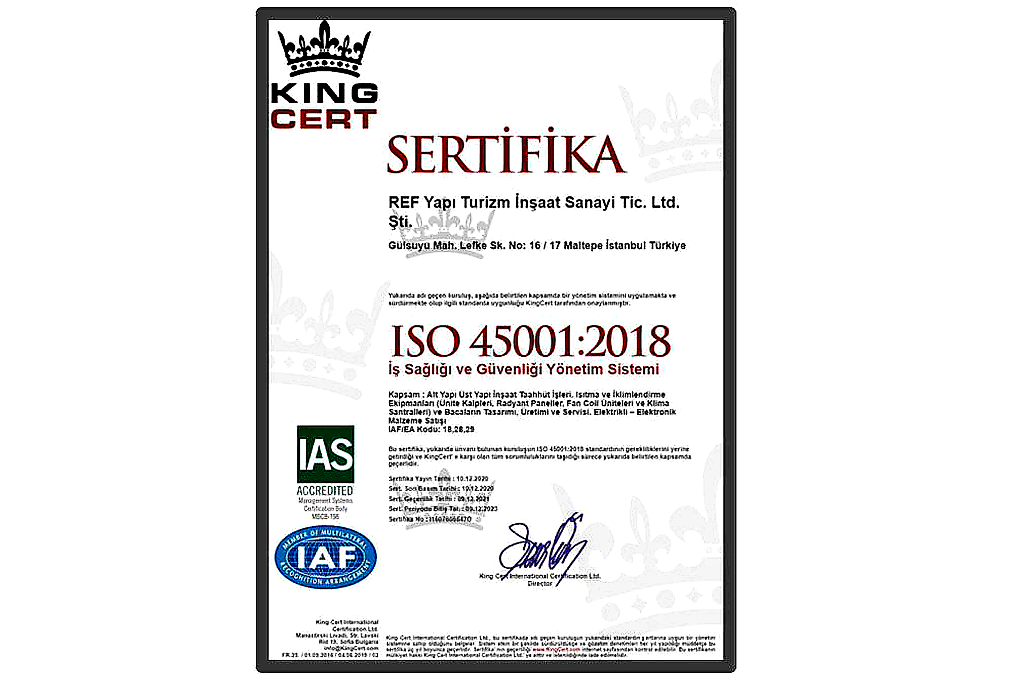 ISO 9001 FNV Elektronik certificate English