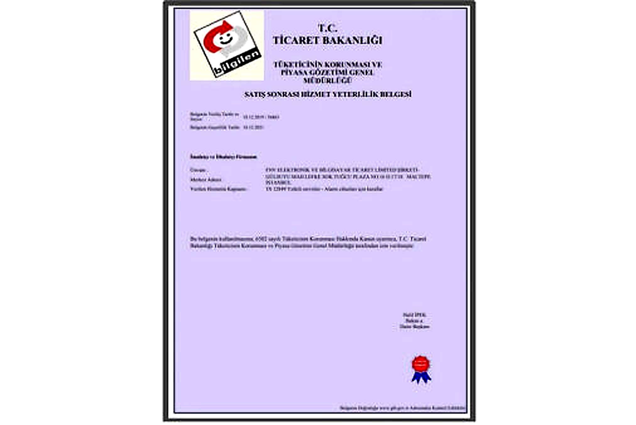 Satış sonrası hizmet yeterlilik belgesi 2019
